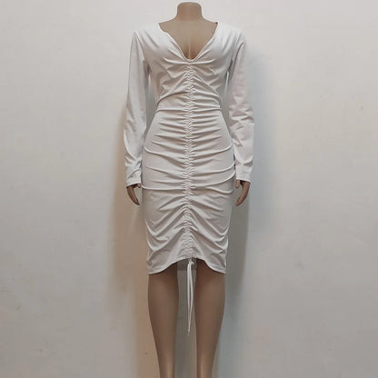 Big V-neck slightly wrinkled chest wrap dresses