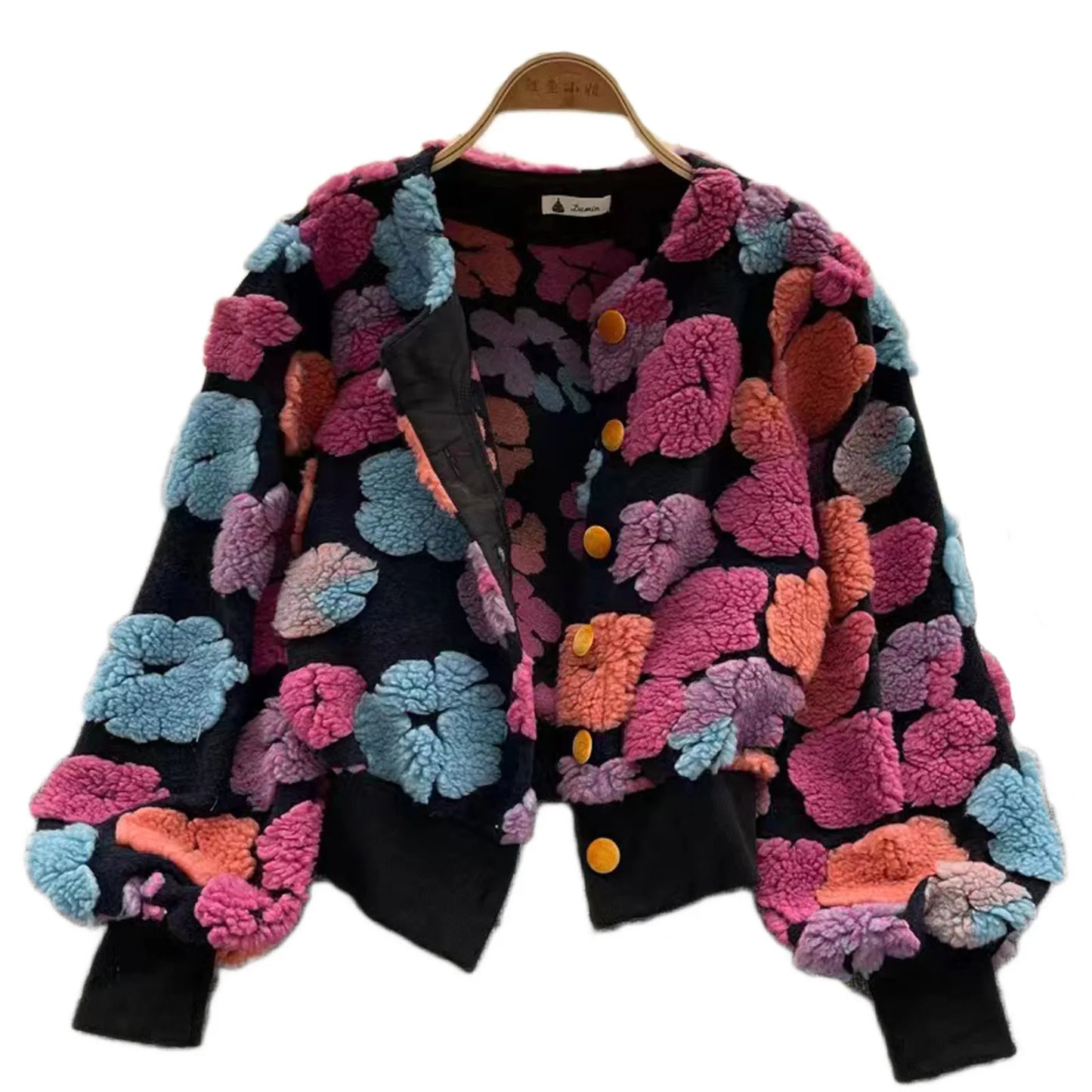 Shelly Retro 3D Flower Bomber Jacket