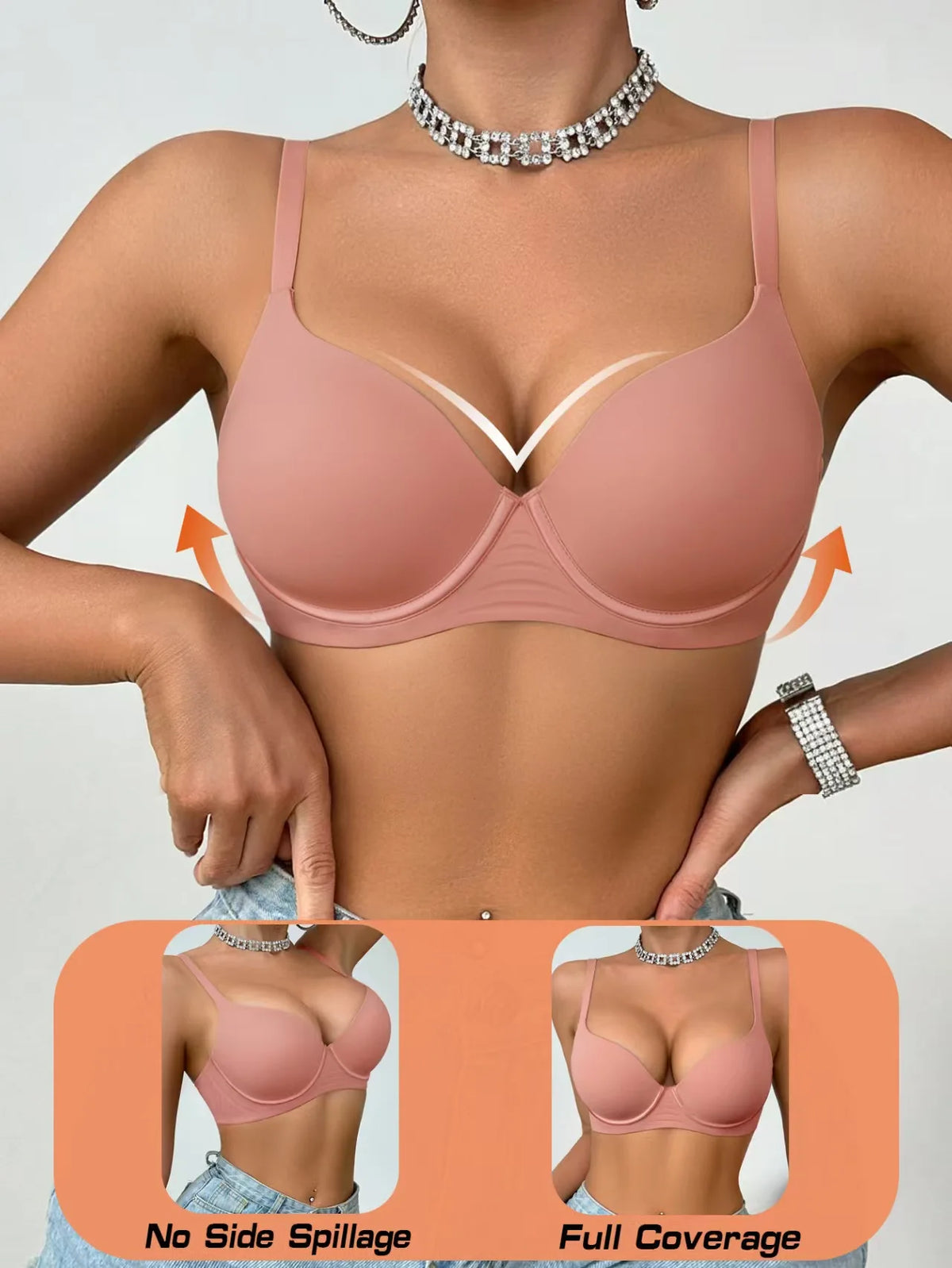 Jelly UnderWire Push Up Bra For Women Plus Size Anti-Sagging Bralette Comfortable Lingerie