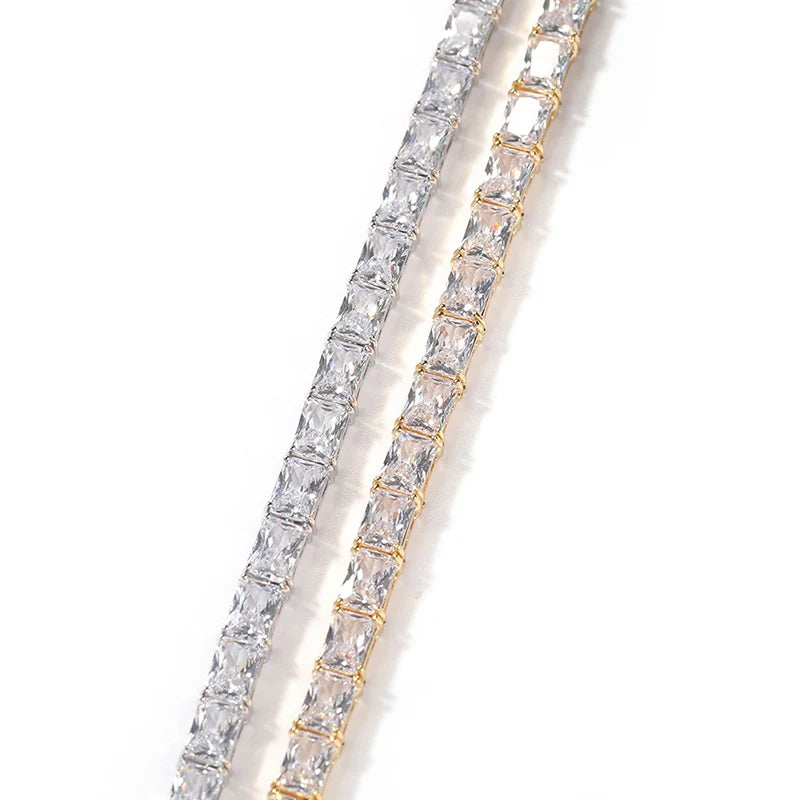 1 Row Square CZ Stone Tennis Link Chain Choker Necklace (Unisex)