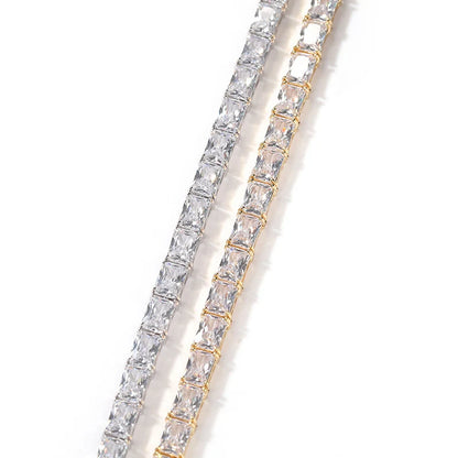 1 Row Square CZ Stone Tennis Link Chain Choker Necklace (Unisex)