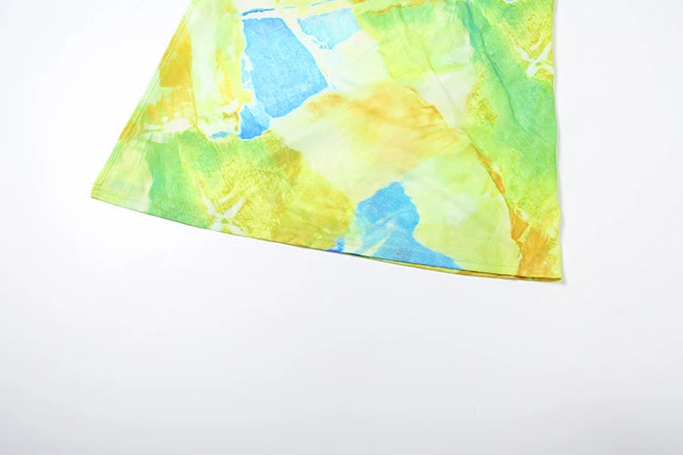 Colorful Print Side Split Backless Bodycon Dresses