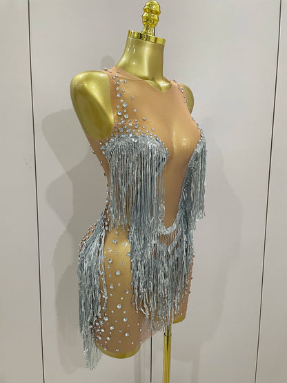 Luxury Sparkly Rhinestone Sequin Tassel Coat + Dress