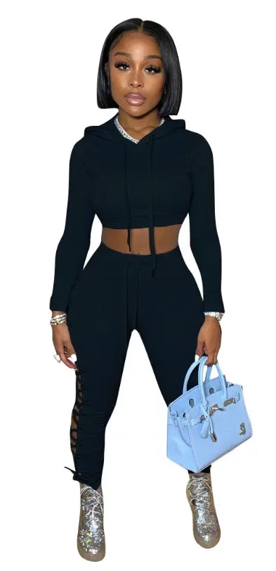 Cross-Border Tied Tops + Pants Hollow Sets(2 Piece Set)