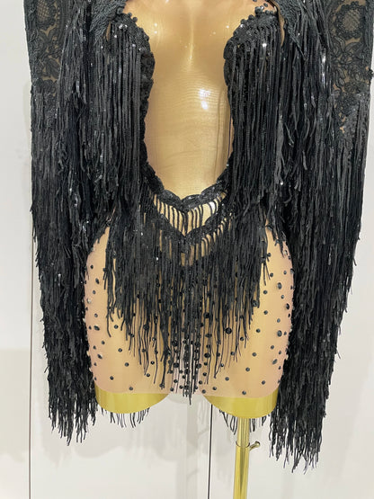 Luxury Sparkly Rhinestone Sequin Tassel Coat + Dress