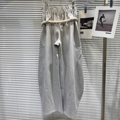 Personalized Woven Rope Belt Loose Wide-leg Pants