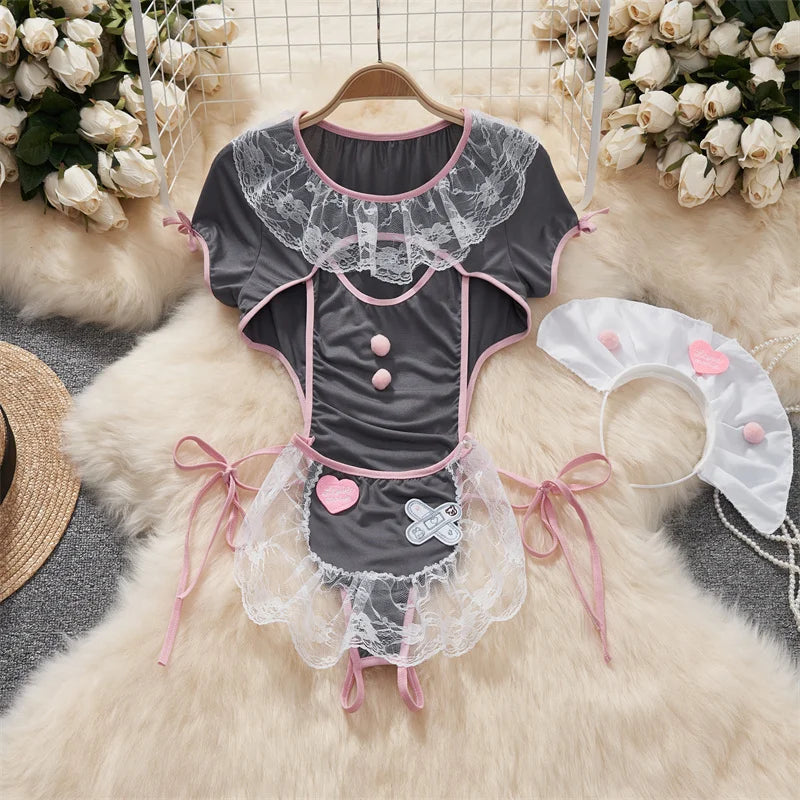 Satin Comfortable Strap Lace Spliced Sheer Lingerie