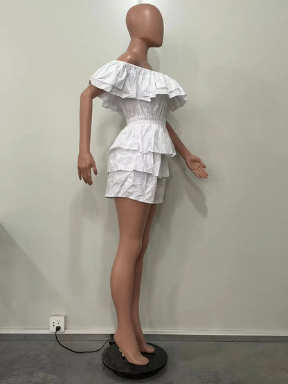 Ruffles Slash Neck Elegant Romper