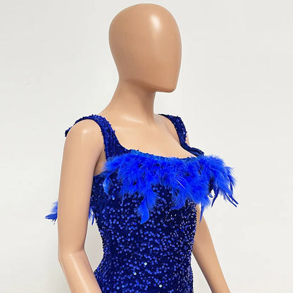 Short Sequins Halter Feathers Spicy Dresses