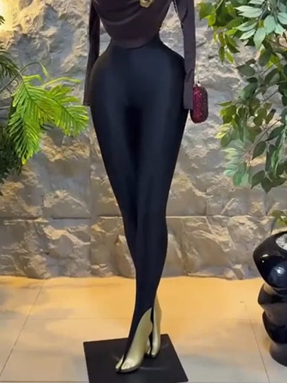 Joskaa Fashion High Waist Shiny Sparkle Footed Leggings Women Hipster Sexy High Elastic Tight Pants Female Bottoms Streetwear