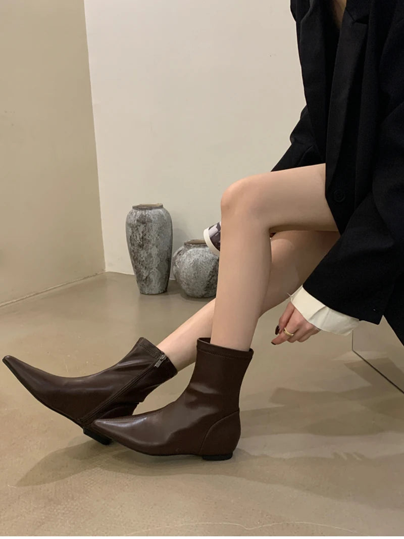 Maria's Pointed Toe Short Booties Concise Internal Elevation Shoes