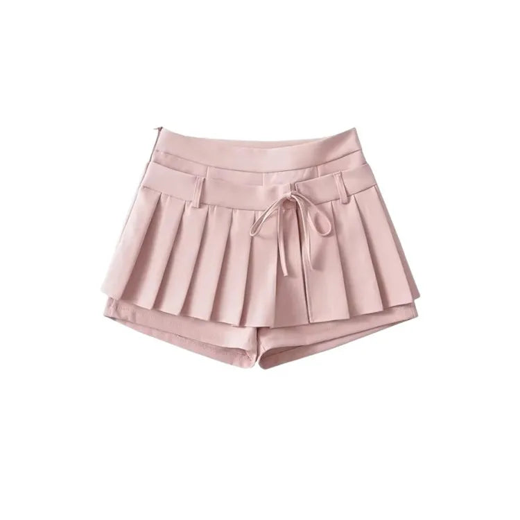 Kyli Short Sleeve T-shirt + Mini Pleated Shorts Skirt