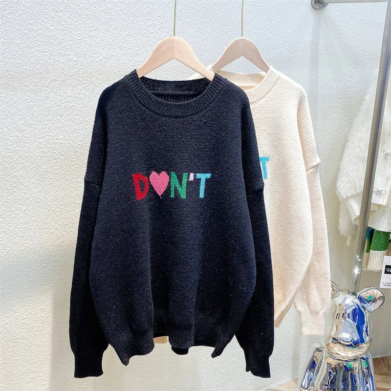 Veronica's Trendy Long Sleeve Pullover Knit Sweater with Colorful Letters