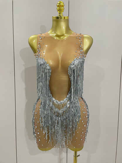 Luxury Sparkly Rhinestone Sequin Tassel Coat + Dress