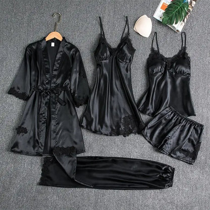 New style nightgown women's sleepwear sexy home wear bridesmaid dress long sleeved plus size five piece set hot selling bathrobe