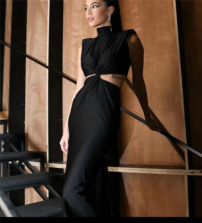 Sleeveless Bodycon Turtleneck Maxi Dress