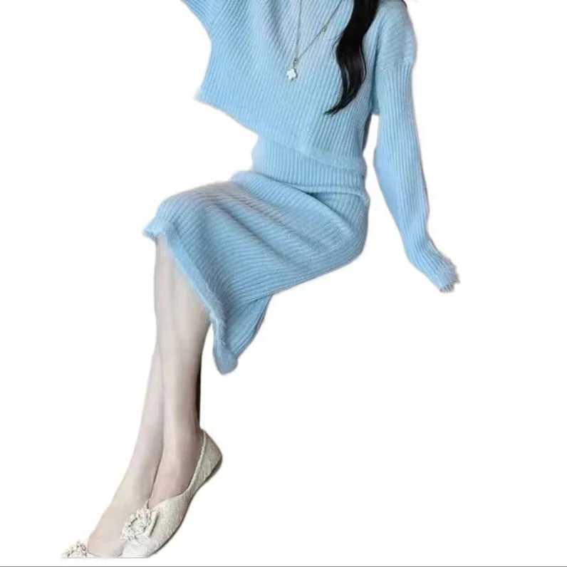 Tassel Knitted Sweater Base Shirt + Skirt Set New Fashion