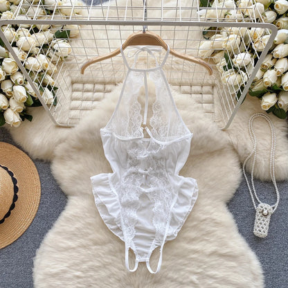 Satin Comfortable Strap Lace Spliced Sheer Lingerie