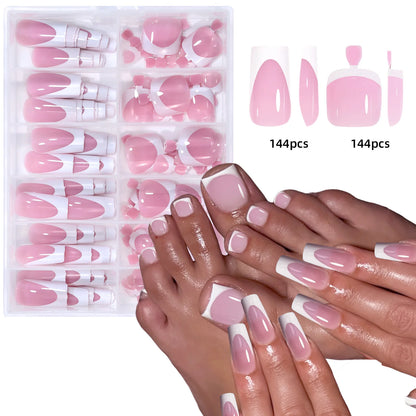 144pcs Shiny French Hand + Foot Nail Set (square)