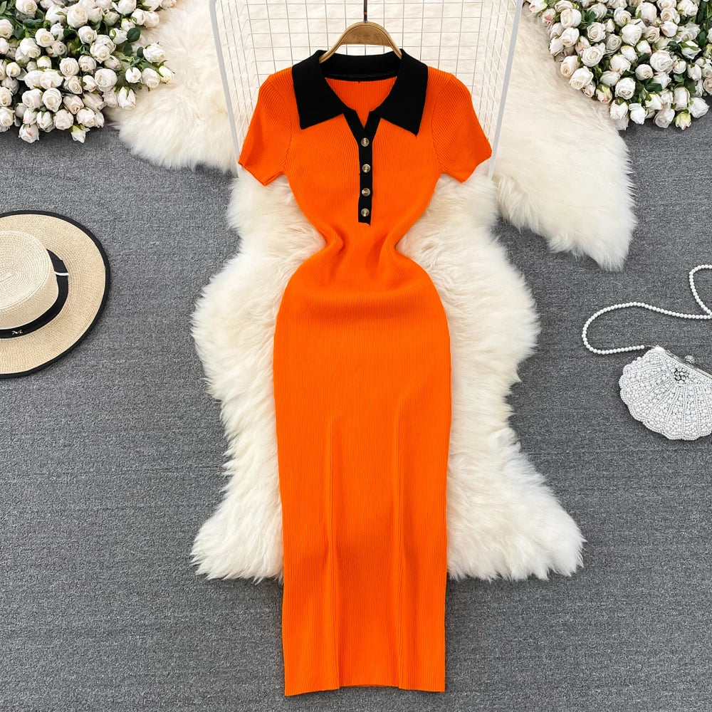 High Waist A-Line Silhouette Single Button Maxi Dresses