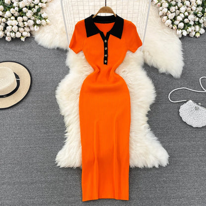 High Waist A-Line Silhouette Single Button Maxi Dresses