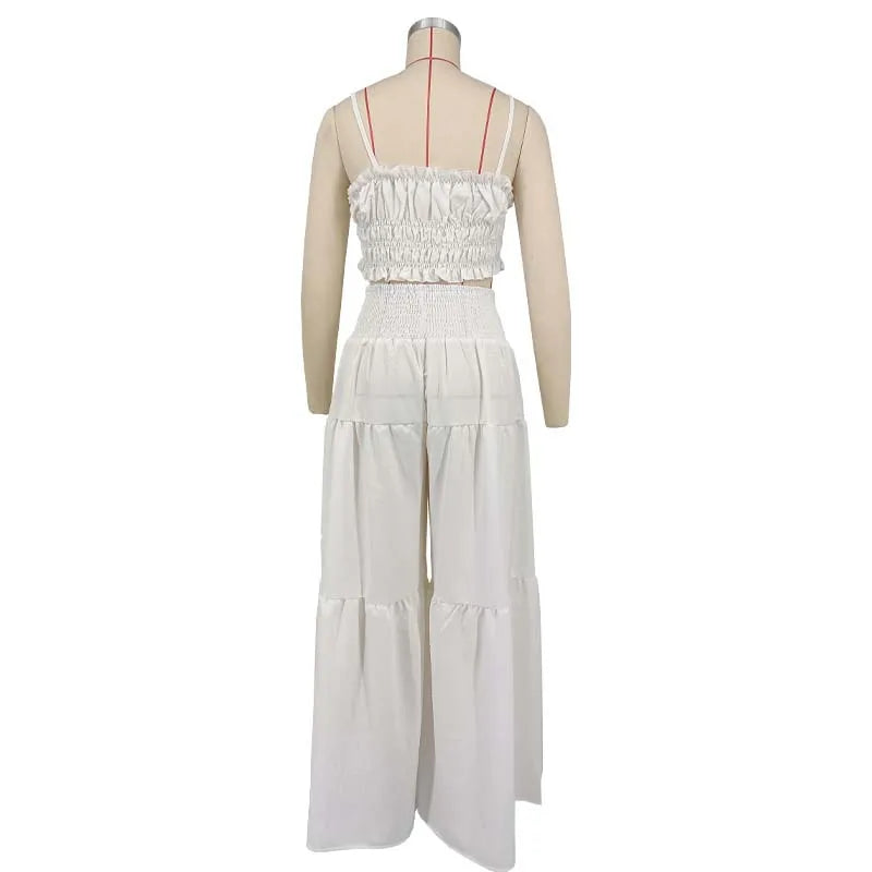 Solid Color Spaghetti Strap Tube Top + Wide Leg Pants