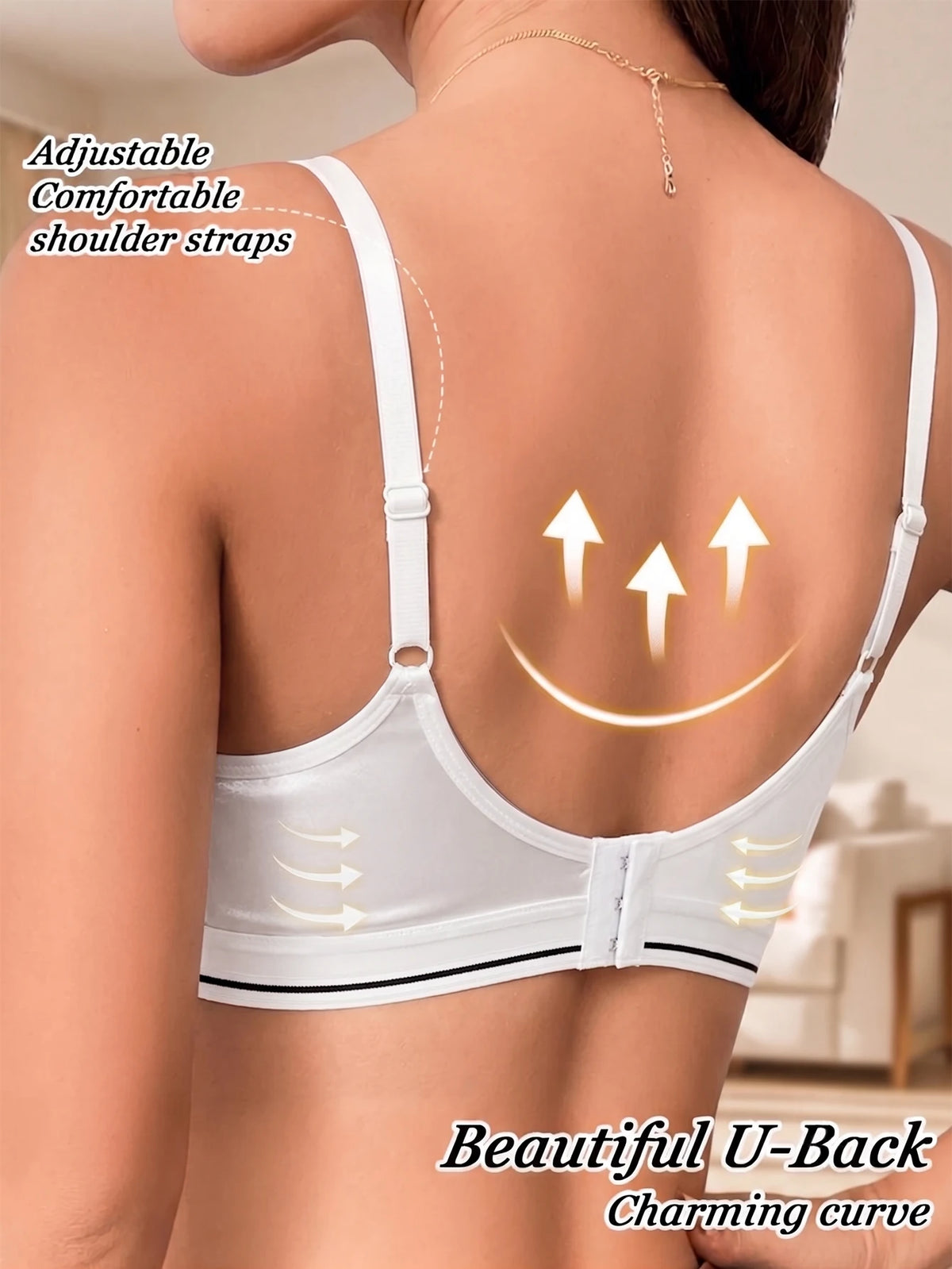 Underwire Push-Up Bra Glossy Satin U-Back Support Adjustable Straps Anti-Sagging Everyday Lingerie