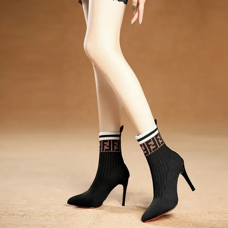 Laila Pointed High-heeled Elastic Ankle Boots