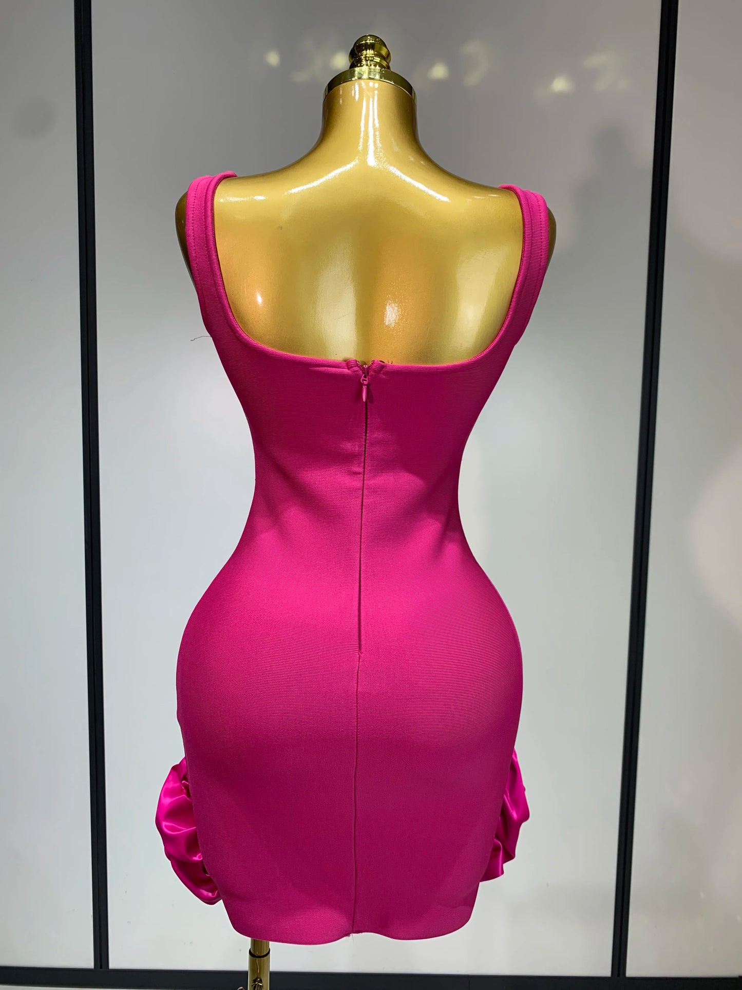 Crystal Sleeveless Square Collar Bodycon Mini Bandage Dresses