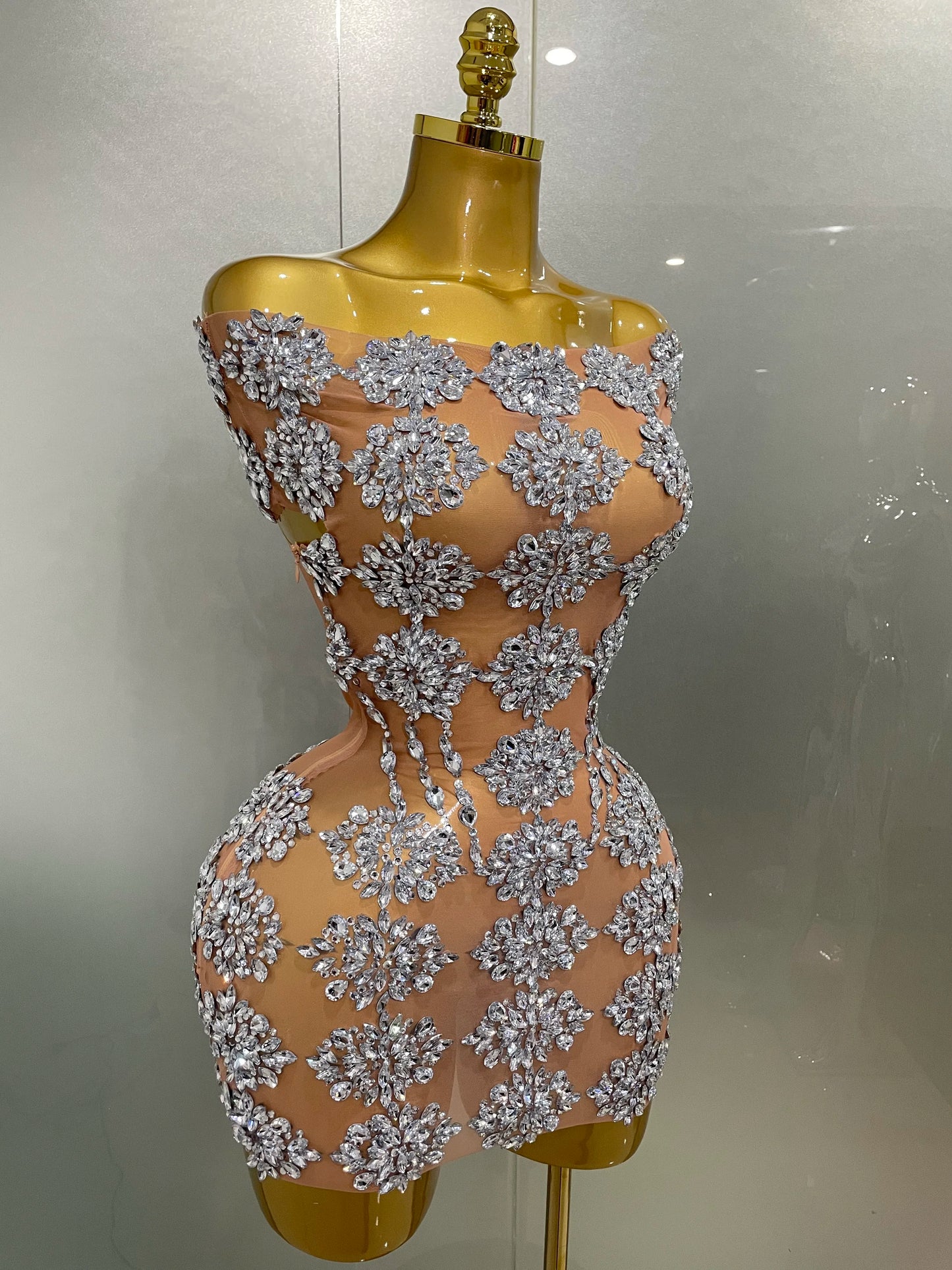Luxury Sparkly Rhinestone Mesh Mini Dresses