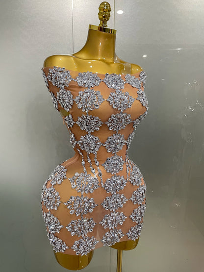 Luxury Sparkly Rhinestone Mesh Mini Dresses