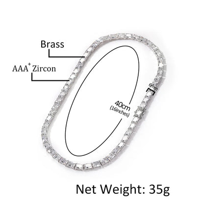 1 Row Square CZ Stone Tennis Link Chain Choker Necklace (Unisex)