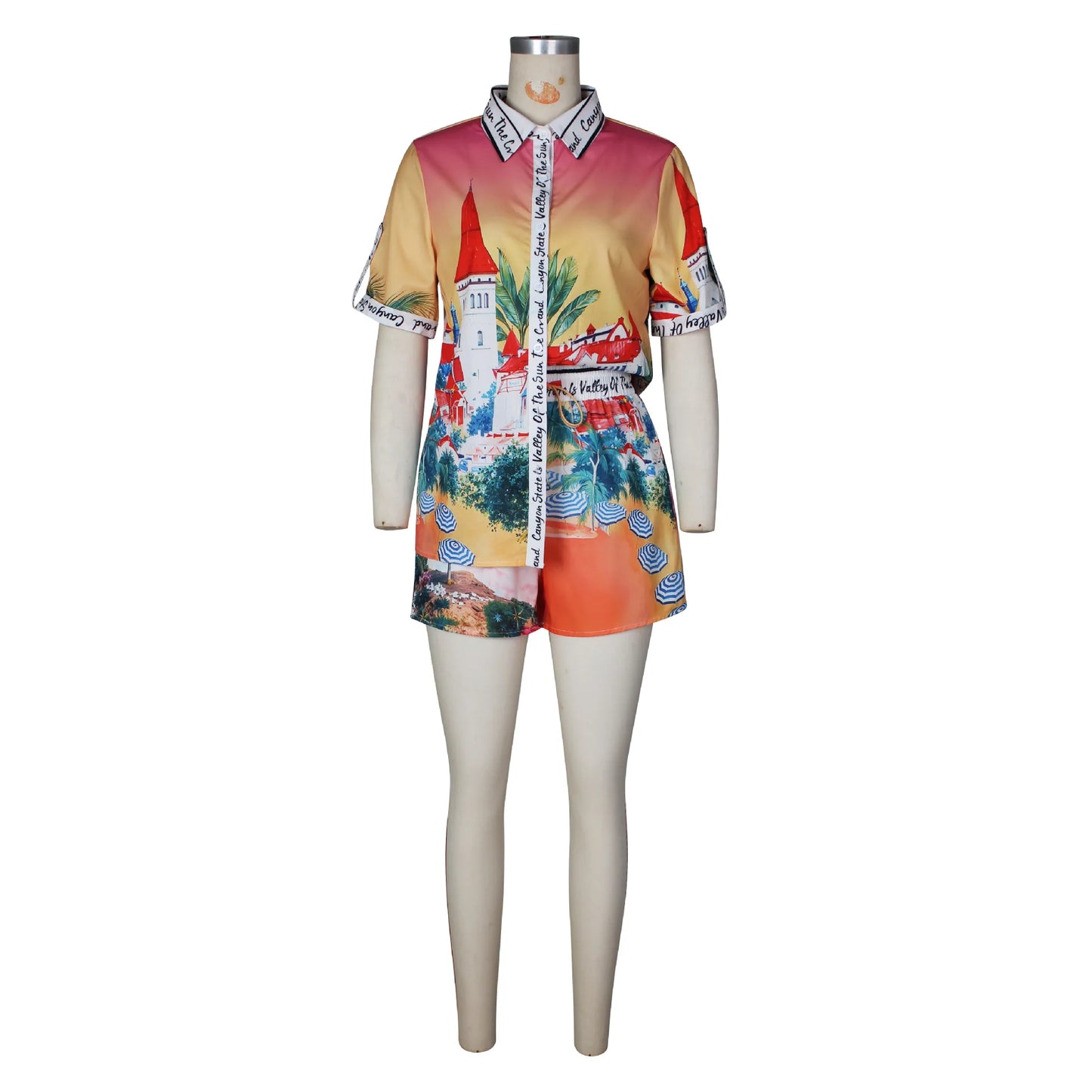 Elegant Printed Shirt Tops + Shorts Outfits