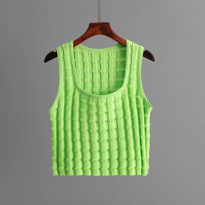 Knit Long Skirts + Straight Casual Spliced Round Neck Vest Sleeveless Tanks Sets