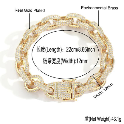 7"-24" Hip Hop 5A+ CZ Stone Paved Bling Iced Out O Shape Link Chain Necklaces (Gold Silver Color Gift)