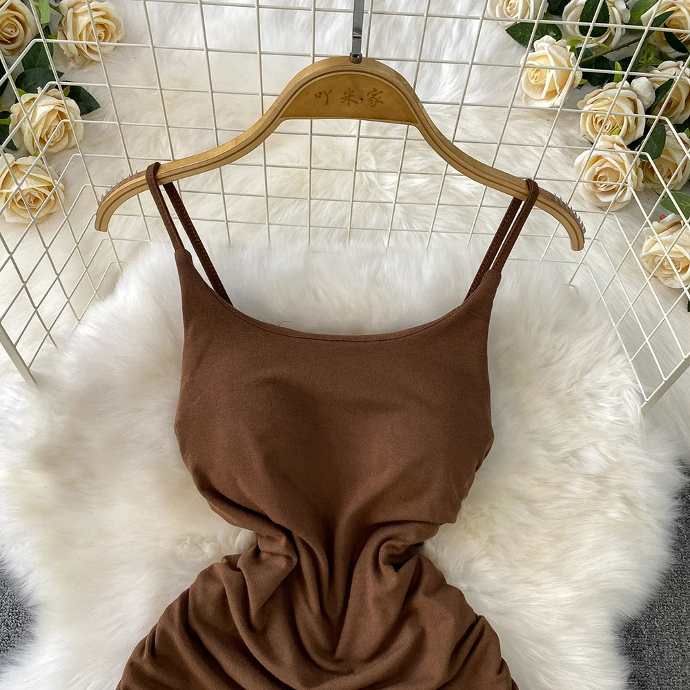 Spaghetti Strap Pleated Temperament Mini Dresses