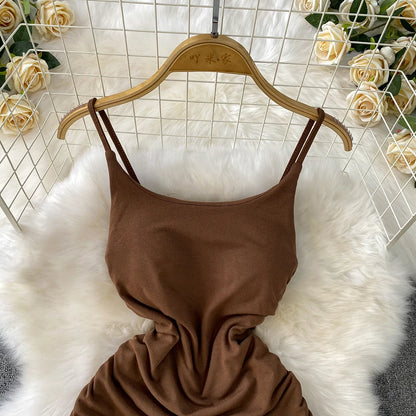 Spaghetti Strap Pleated Temperament Mini Dresses