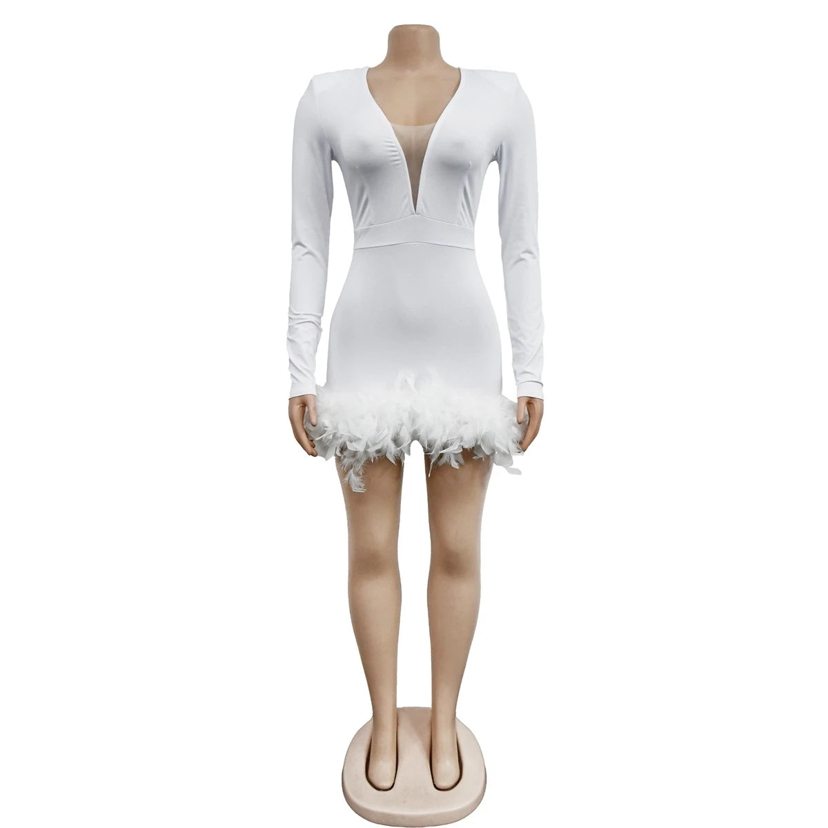 Zyla Long Sleeve Bandage Mini Dress (Feather)