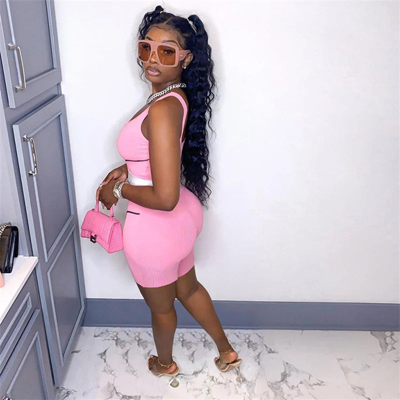 Ribbed Crop Top + Shorts Casual Matching Sets