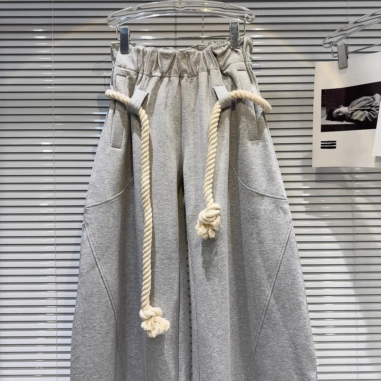 Personalized Woven Rope Belt Loose Wide-leg Pants