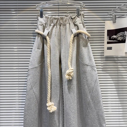 Personalized Woven Rope Belt Loose Wide-leg Pants