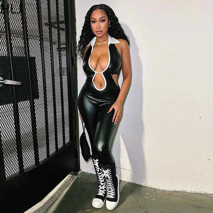 Black Halter Elasticity Slim Playsuits Fashion Bandage Overalls