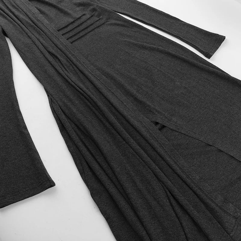 Leia Elegant Solid Long Grey Knit Maxi Dresses