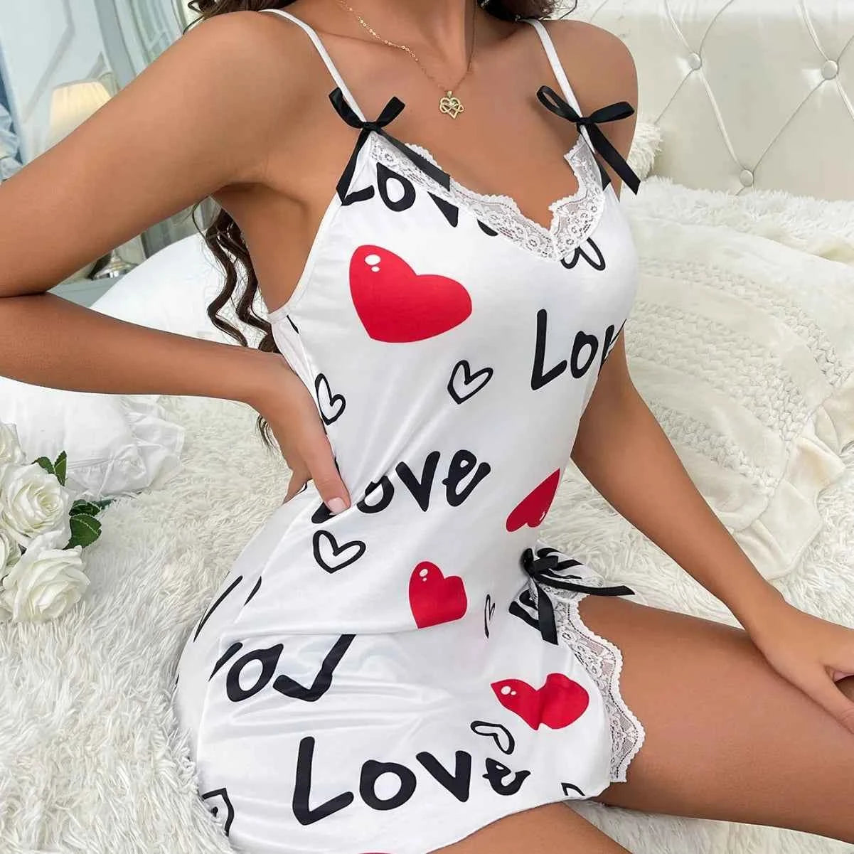 Lingerie Love Printed Halter Backless Mini Dress Nighties