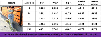 Denim Floral Printed Crop Top + Wide Leg Jeans Pant Sets