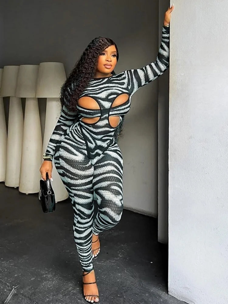 Hollow Out Jumpsuit and Top Zebra Stripes Matching Sets (New Style 🔥)