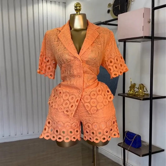 Embroidery Half Sleeve Shirt + Shorts Suit Sets