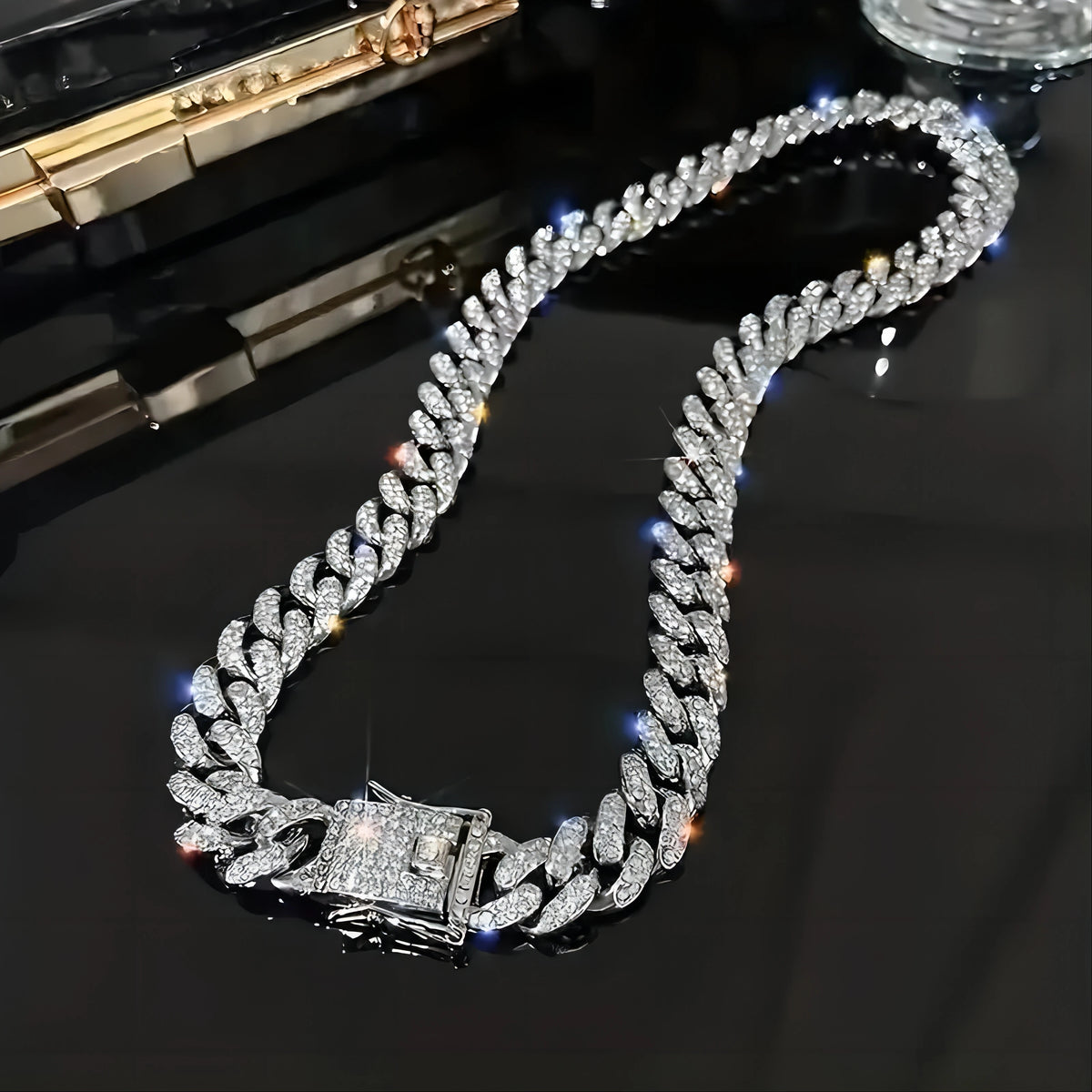 Punk Cuban Chain Stylish Sliver Cuban Chain+Bracelet 2-in-1 Set Personality Trend Street Style Jewelry Gift