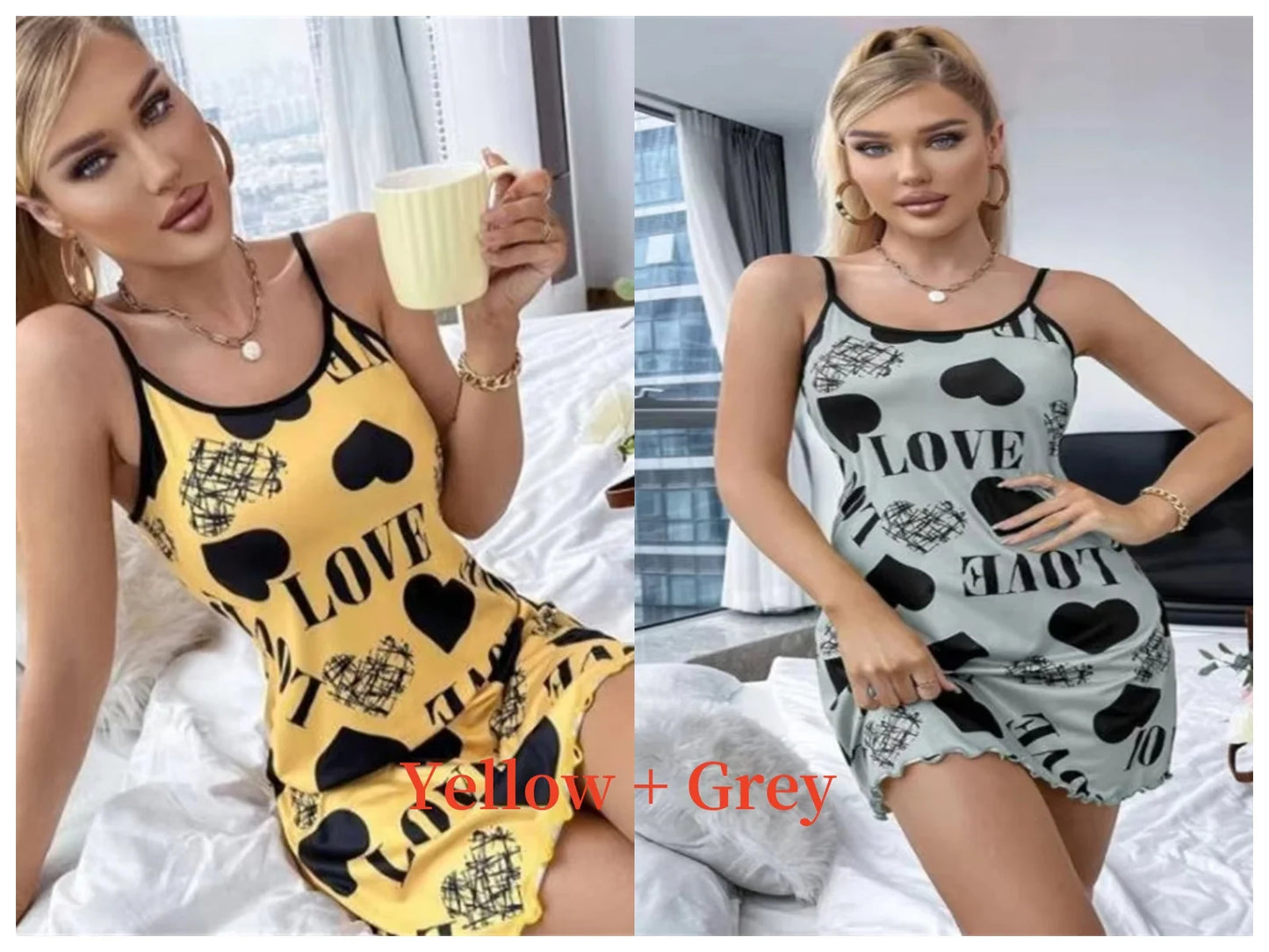 Spaghetti Strap Beautiful Love Print Nightgown