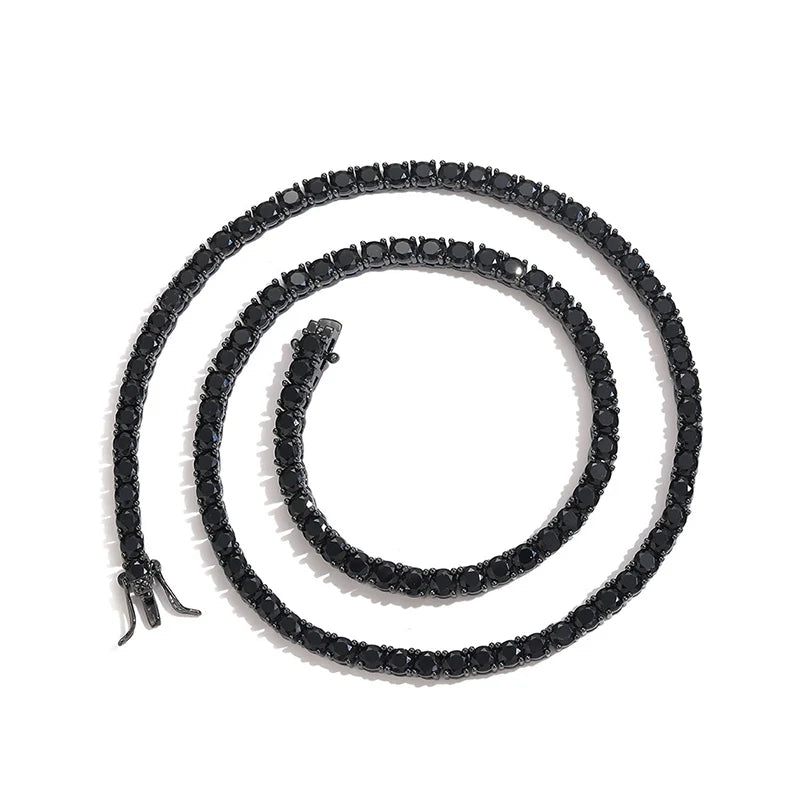Black CZ Stone 1 Row Tennis Link Chain Chokers Necklaces Unisex  Jewelry